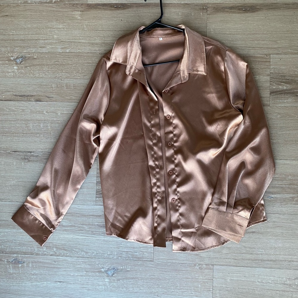 Copper/Gold satin button up shirt
